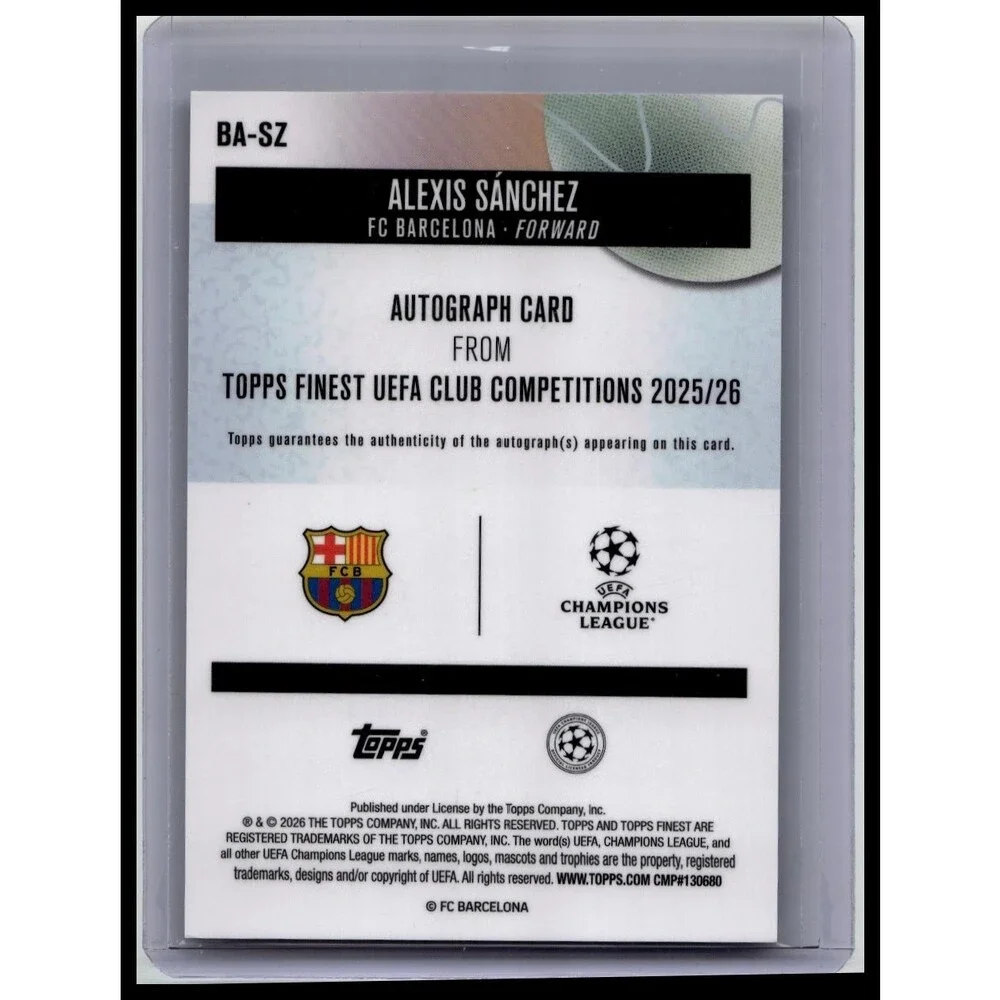 ALEXIS SANCHEZ 2025-26 TOPPS FINEST UEFA BLUE WAVE AUTO /150 #BA-SZ